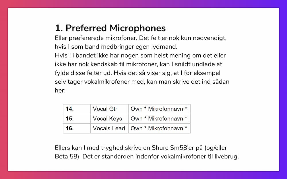 1. Preferred mics